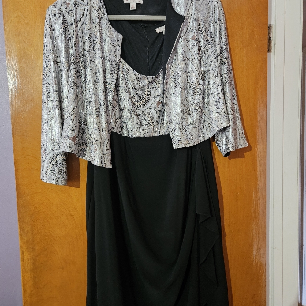Elegant Black Dress with Silver Jacket